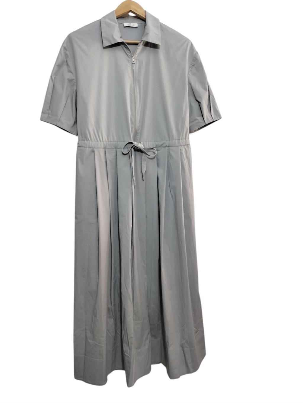 Panicale Pleated Shirt Dress Midi Zip Front Waist Tie Minimalist Womens 42